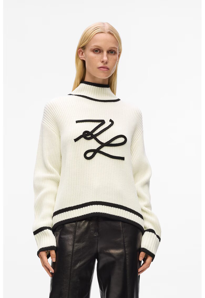 Karl Lagerfeld Pulover din amestec de lana cu monograma - Negru/Crem