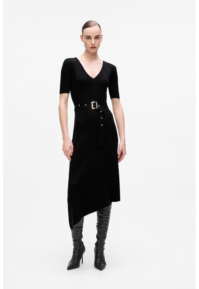 Karl Lagerfeld Rochie asimetrica si tricotata fin - Negru