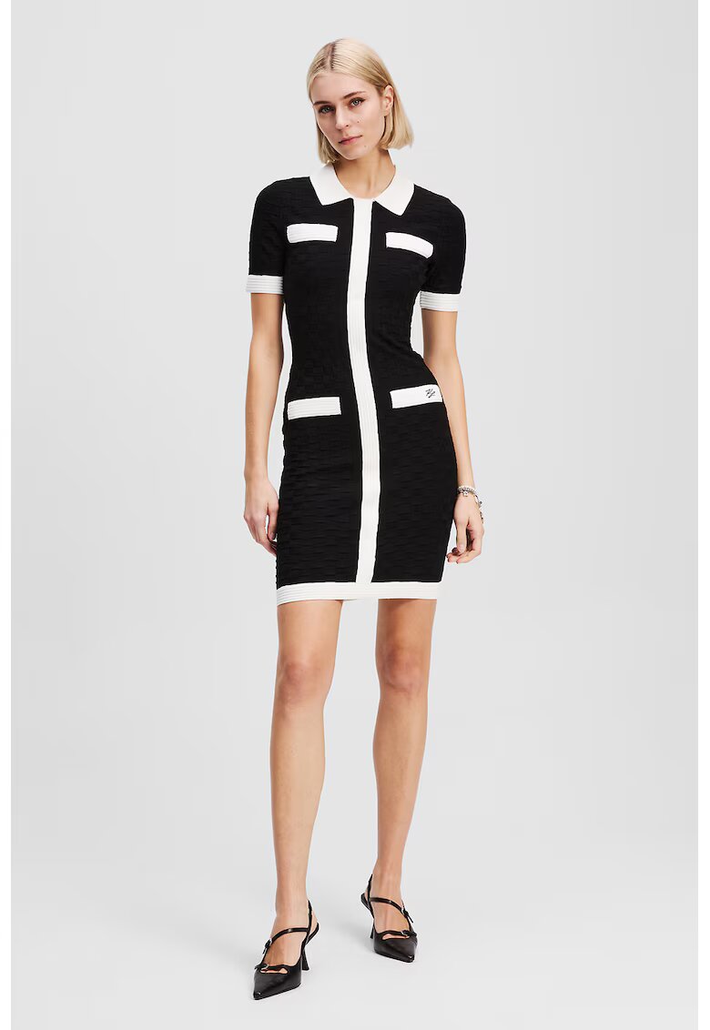 Karl Lagerfeld Rochie cambrata cu buzunare aplicate - Negru/Alb optic