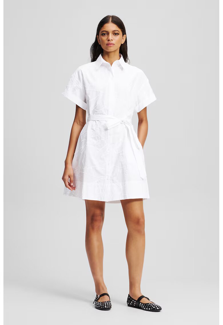 Karl Lagerfeld Rochie cu croiala in A si logo brodat - Alb optic