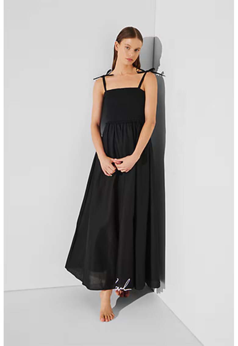 Karl Lagerfeld Rochie de plaja din bumbac cu maneci lungi - Negru