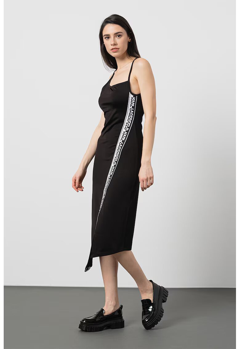 Karl Lagerfeld Rochie midi asimetrica cu banda logo - Alb/Negru