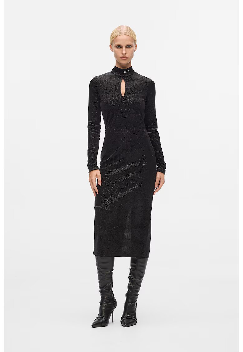 Karl Lagerfeld Rochie midi catifelata - Negru