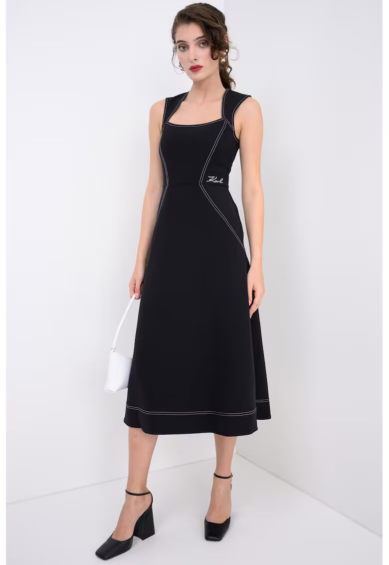 Karl Lagerfeld Rochie midi cu croiala evazata si cusaturii contrastante - Negru