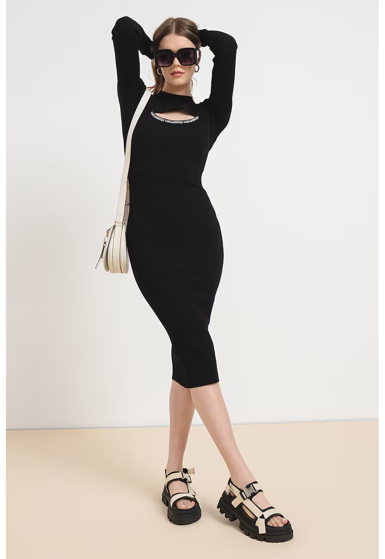Karl Lagerfeld Rochie midi striata si cambrata - Negru