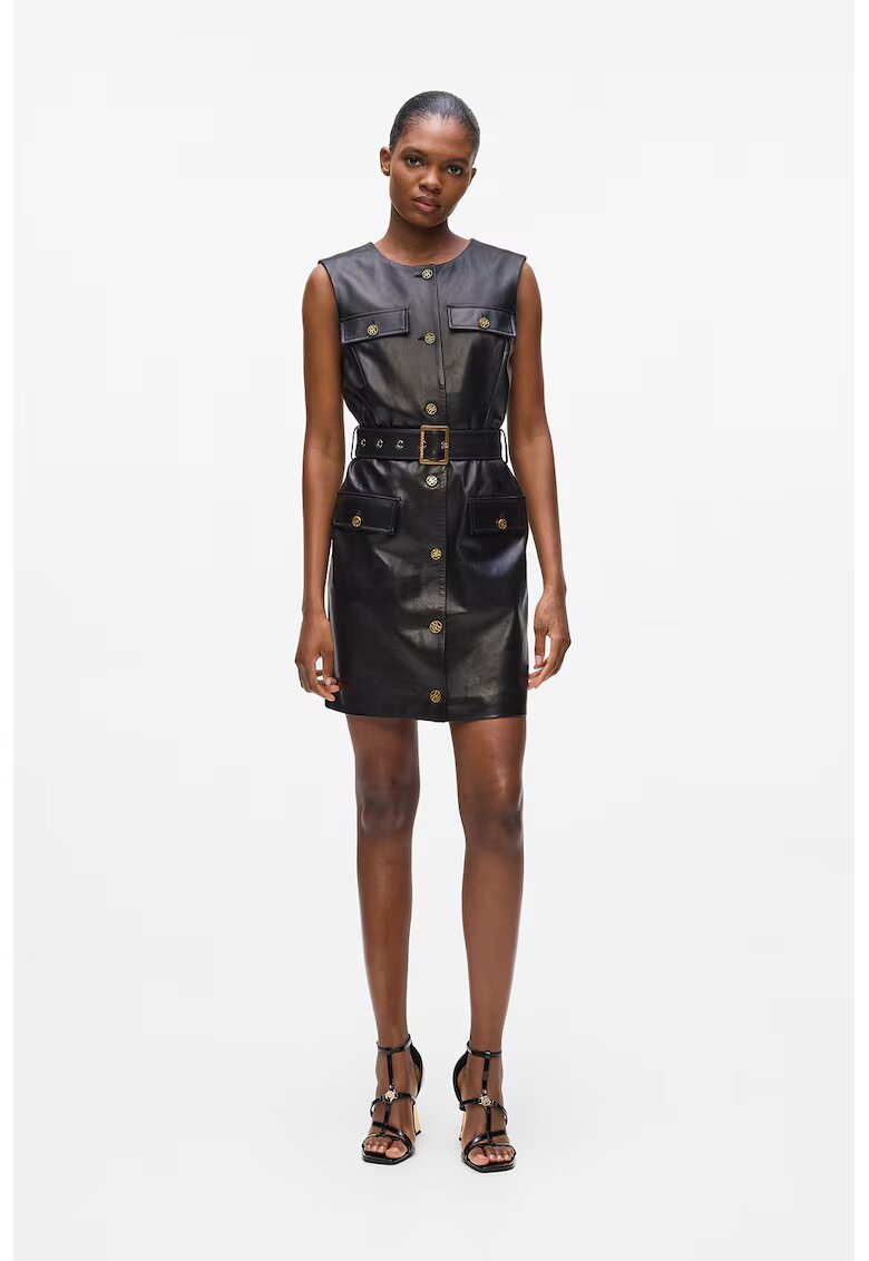Karl Lagerfeld Rochie mini din piele fara maneci - Negru