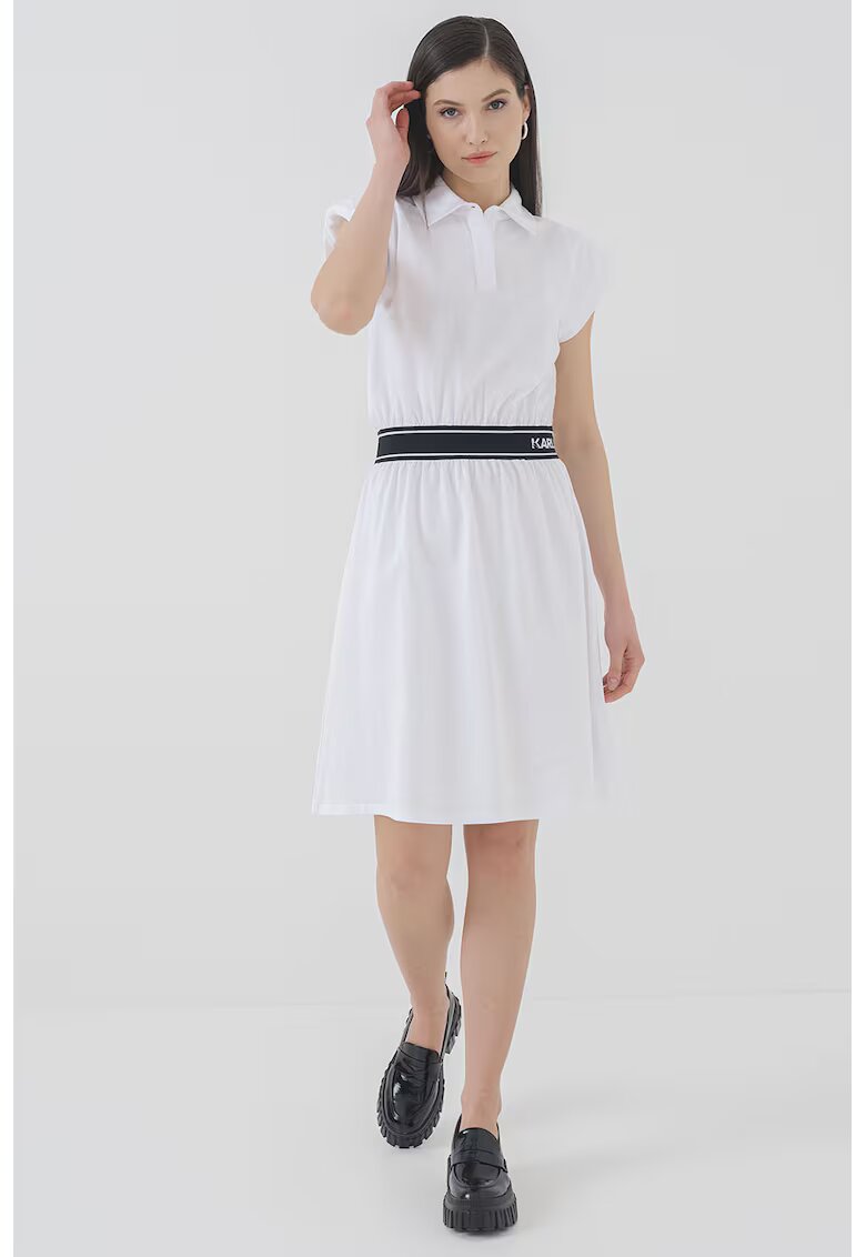 Karl Lagerfeld Rochie mini evazata cu guler polo - Alb