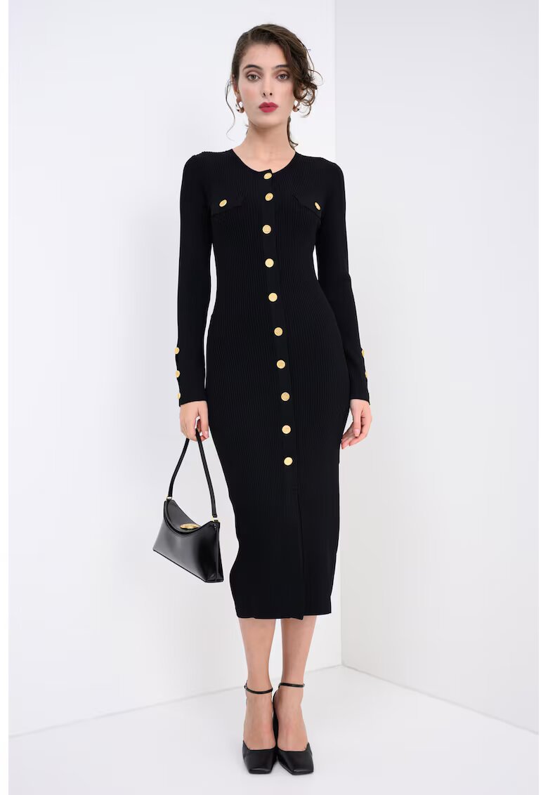 Karl Lagerfeld Rochie-pulover striata cu nasturi metalici - Negru