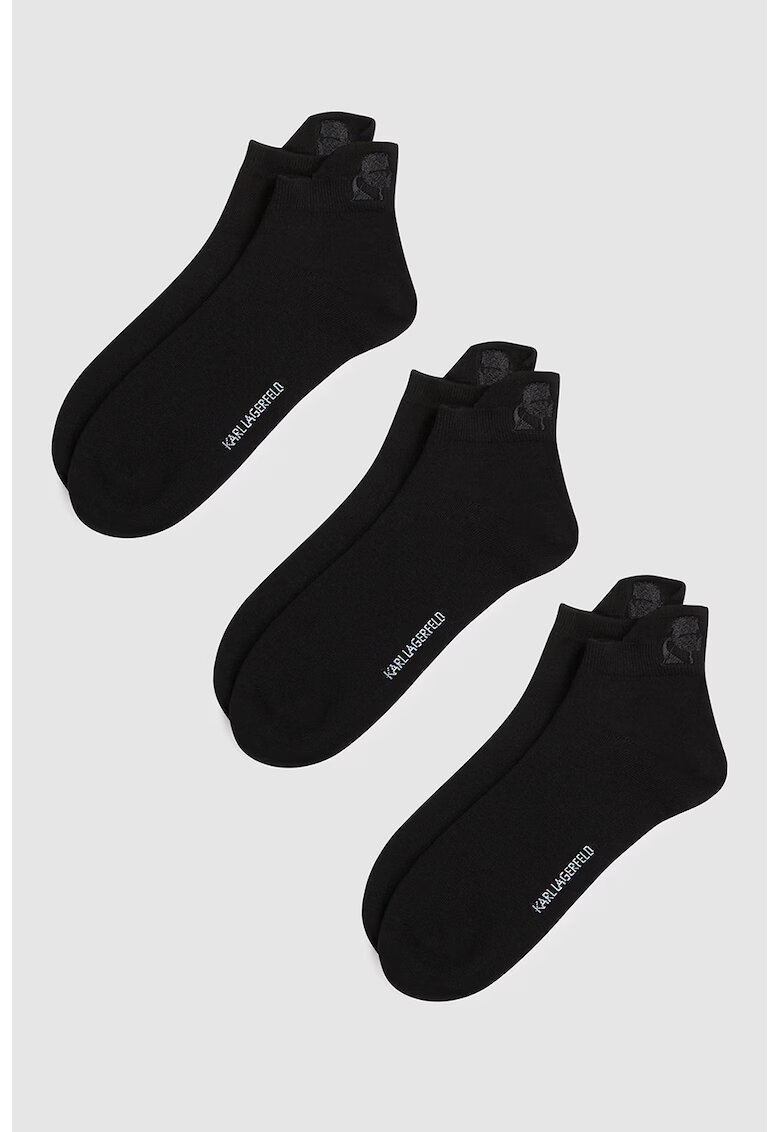 Karl Lagerfeld Set de 3 perechi sosete pana la glezna cu logo - Negru