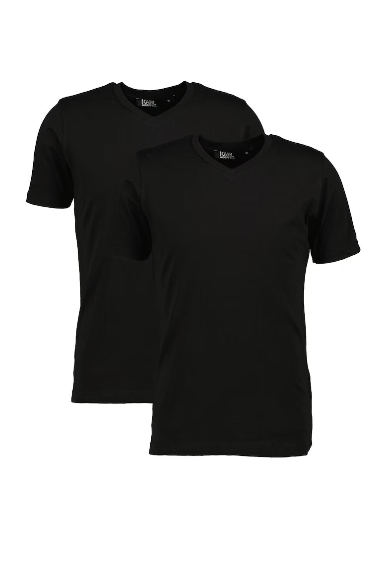 Karl Lagerfeld Set de tricouri cu decolteu in V - 2 piese - Negru