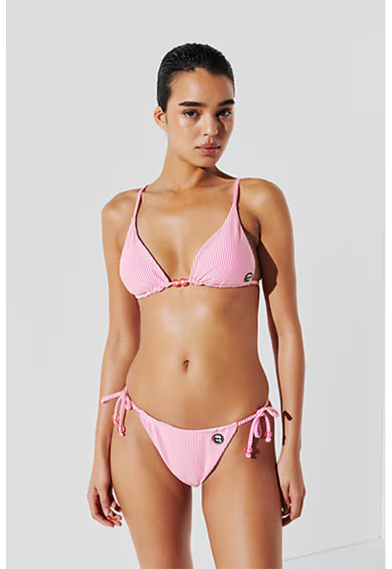 Karl Lagerfeld Sutien de baie cu cupe triunghiulare si model - Alb/Roz