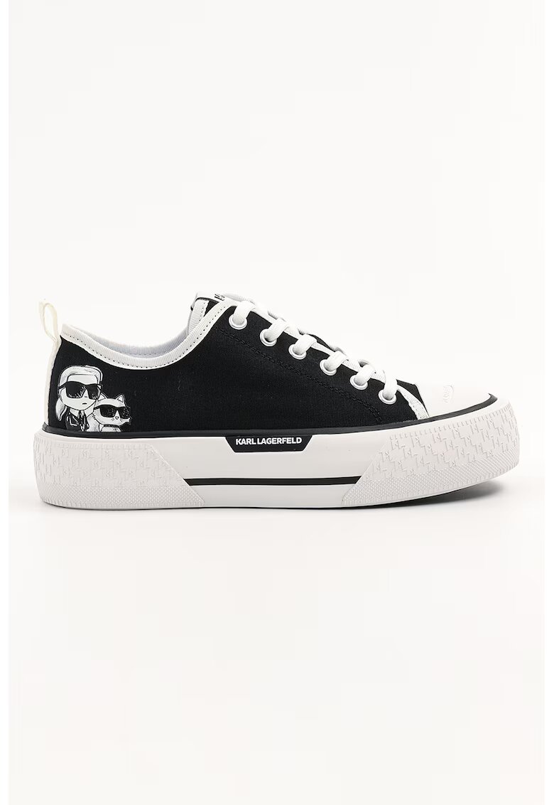 Karl Lagerfeld Tenisi flatform cu detalii monograma - Alb/Negru