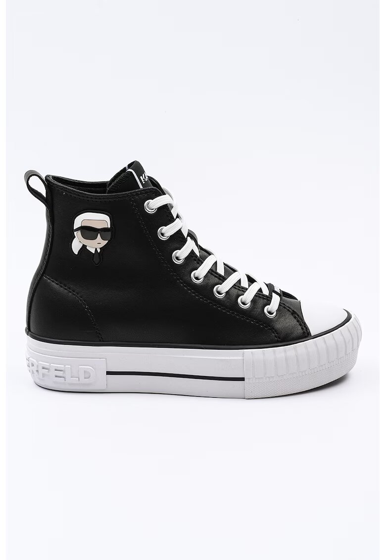 Karl Lagerfeld Tenisi mid-cut din piele cu aplicatie logo - Alb/Negru