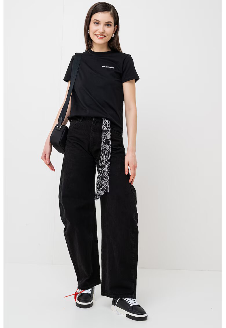 Karl Lagerfeld Tricou cu decolteu la baza gatului - Negru