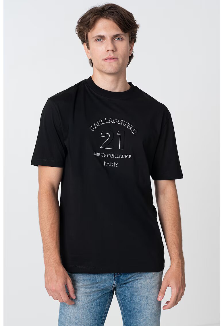 Karl Lagerfeld Tricou cu decolteu la baza gatului si imprimeu - Alb/Negru
