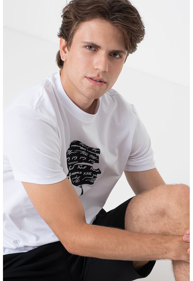 Karl Lagerfeld Tricou cu decolteu la baza gatului si imprimeu logo - Alb/Negru