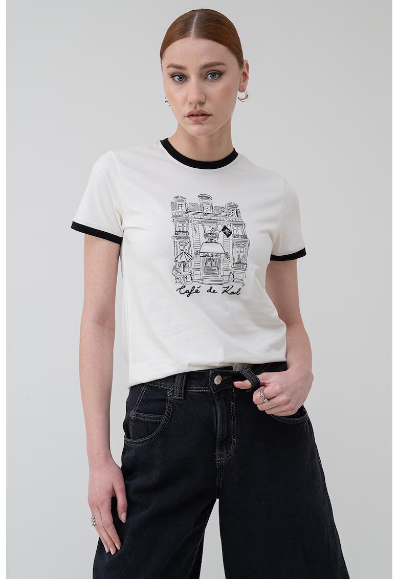 Karl Lagerfeld Tricou cu imprimeu grafic - Negru/Alb murdar