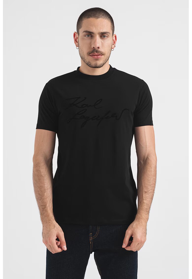 Karl Lagerfeld Tricou cu imprimeu logo si decolteu la baza gatului - Negru