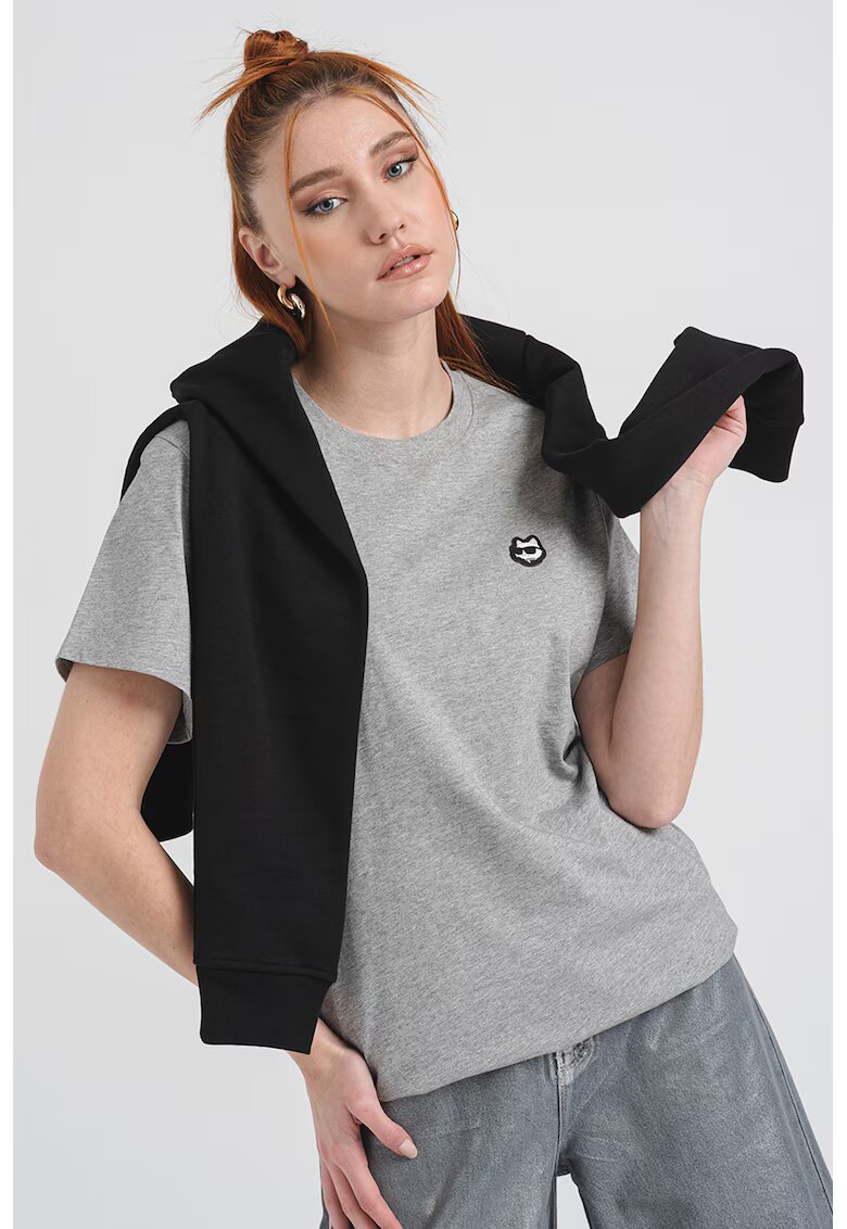 Karl Lagerfeld Tricou de bumbac cu decolteu la baza gatului - Gri deschis melange