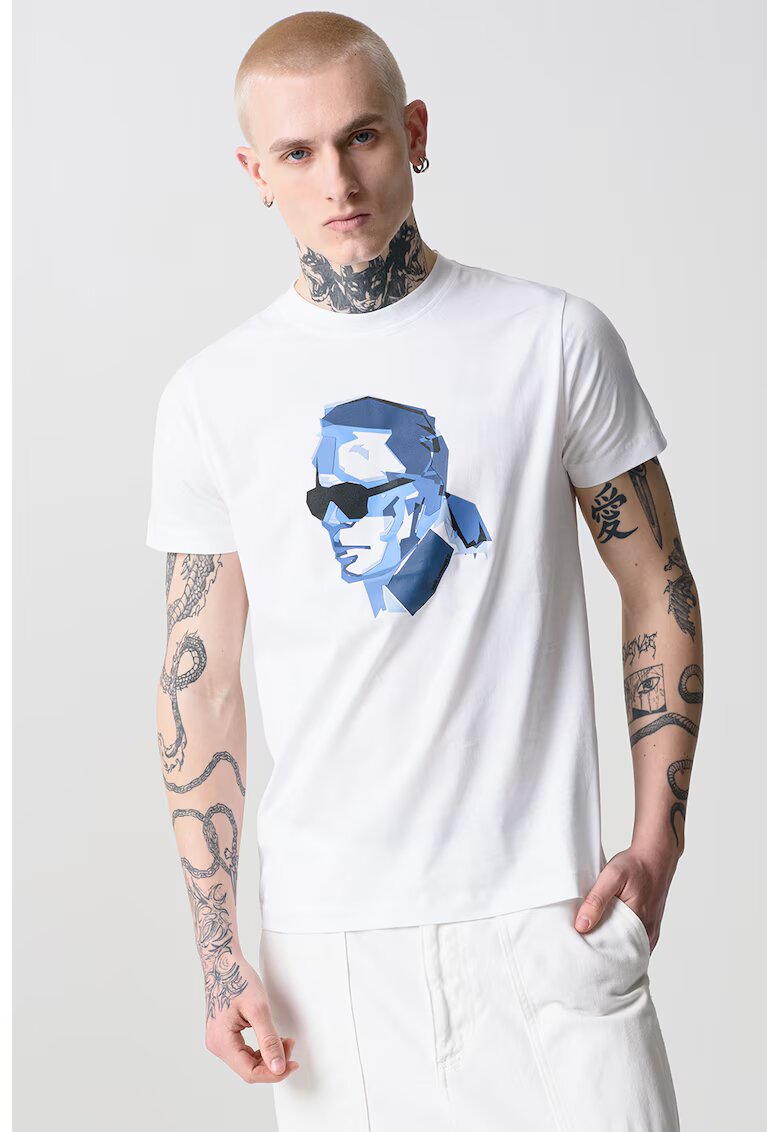 Karl Lagerfeld Tricou de bumbac cu imprimeu - Albastru inchis/Alb optic