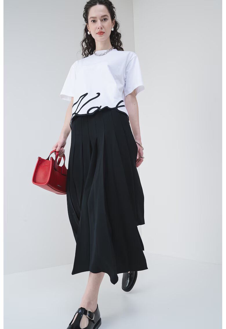 Karl Lagerfeld Tricou de bumbac cu imprimeu logo - Alb/Negru