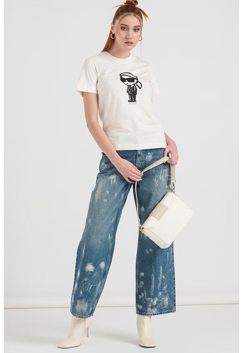 Karl Lagerfeld Tricou de bumbac organic cu imprimeu logo - Negru stins/Alb murdar
