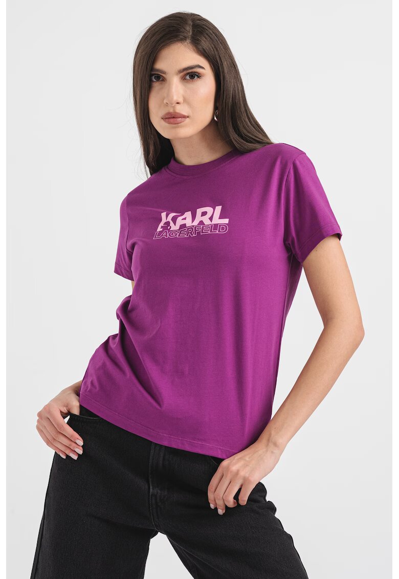 Karl Lagerfeld Tricou de bumbac organic cu logo - Ametist/Roz