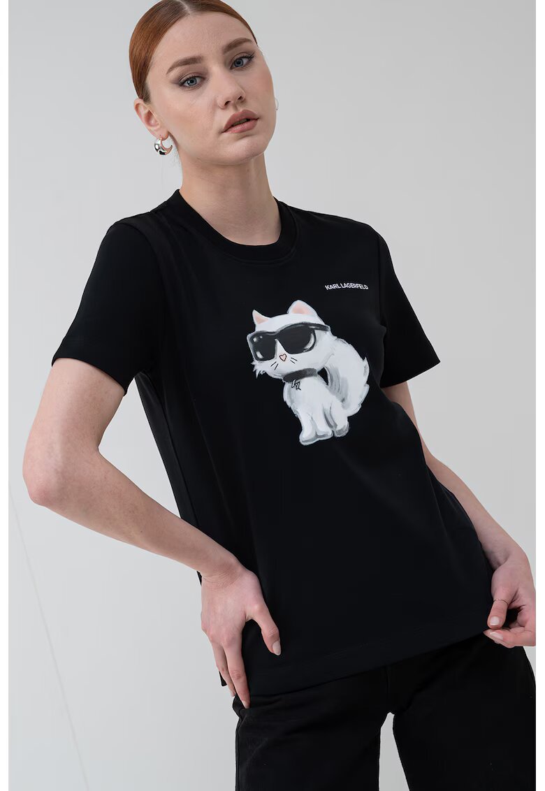 Karl Lagerfeld Tricou de bumbac organic cu model grafic - Alb/Negru stins/Piersica