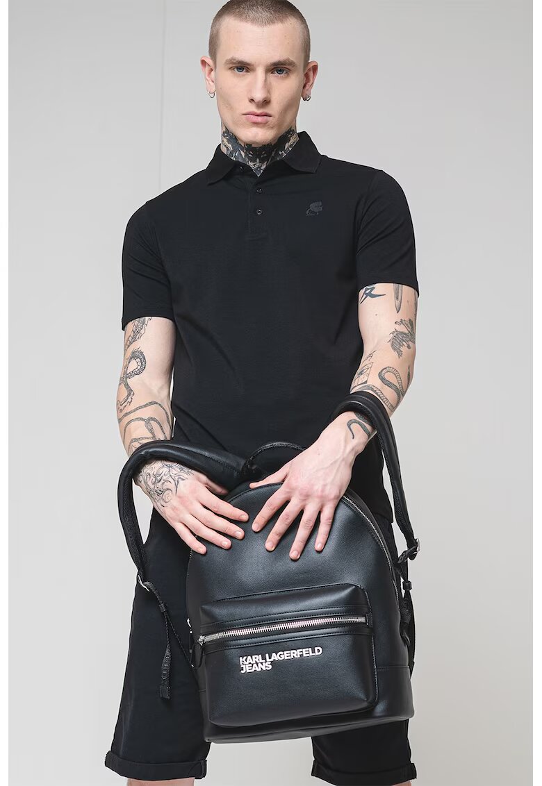 Karl Lagerfeld Tricou din amestec de bumbac cu fenta cu nasturi - Negru