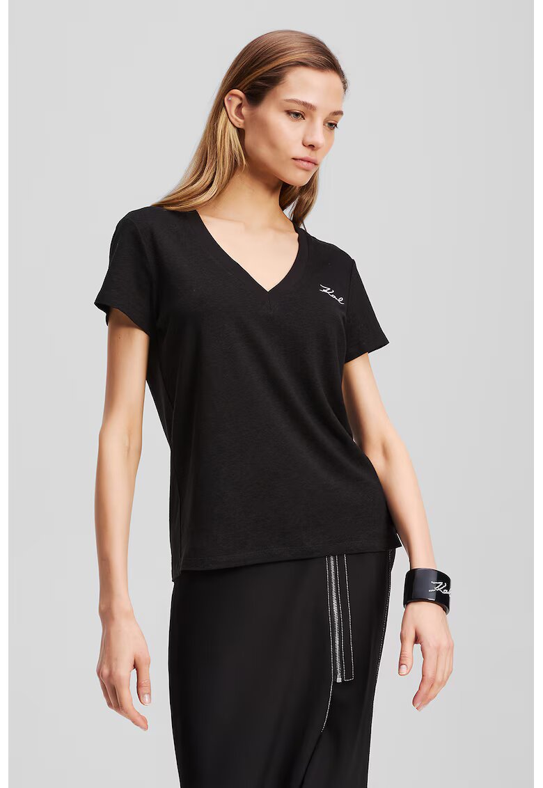 Karl Lagerfeld Tricou din amestec de in cu logo - Negru