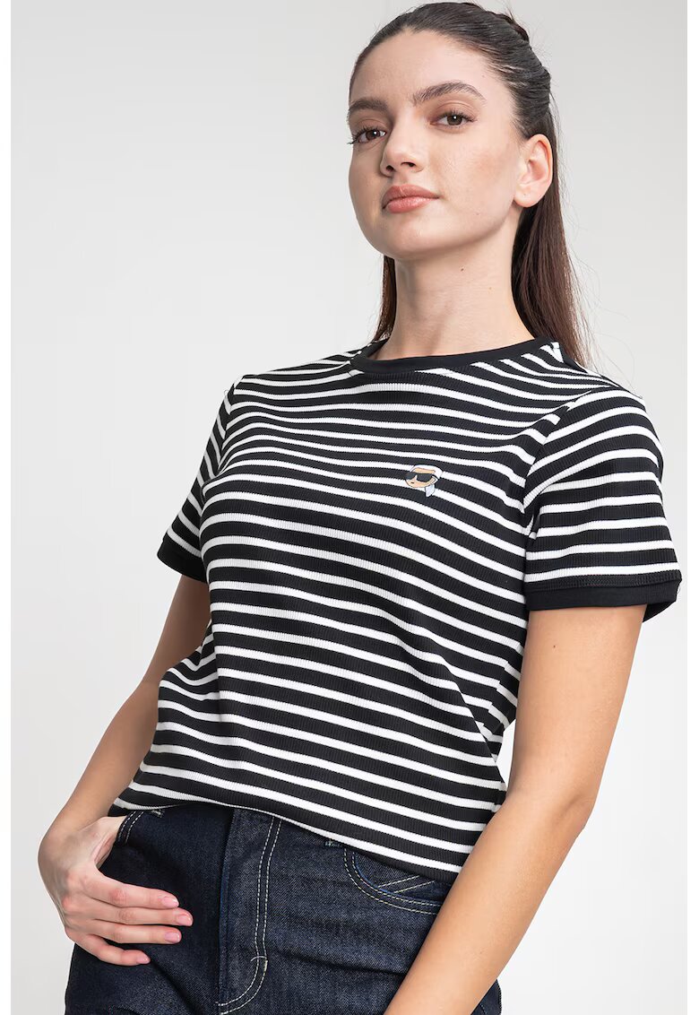 Karl Lagerfeld Tricou din amestec de modal cu model in dungi - Negru