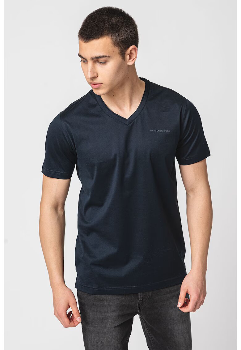 Karl Lagerfeld Tricou din bumbac cu decolteu in V - Albastru ultramarin