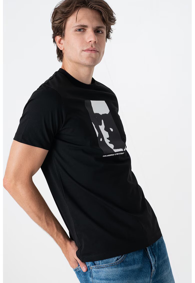Karl Lagerfeld Tricou din bumbac cu design grafic - Negru/Alb murdar