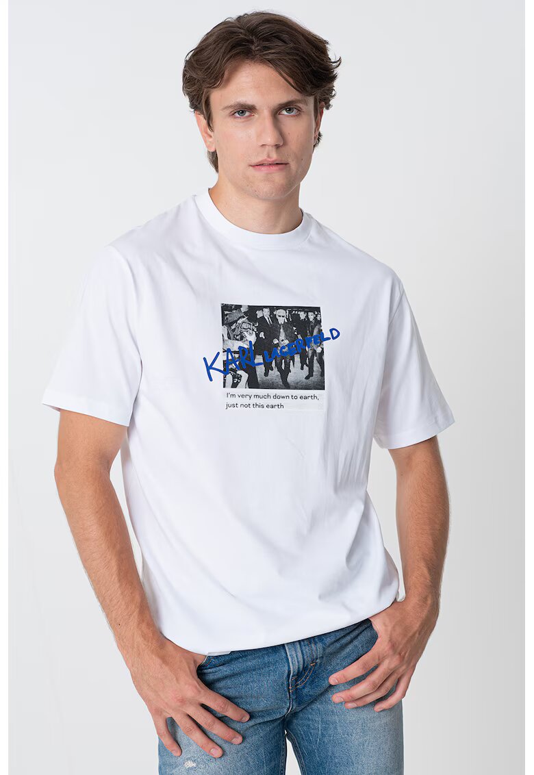 Karl Lagerfeld Tricou din bumbac cu imprimeu foto - Alb/Gri/Albastru royal
