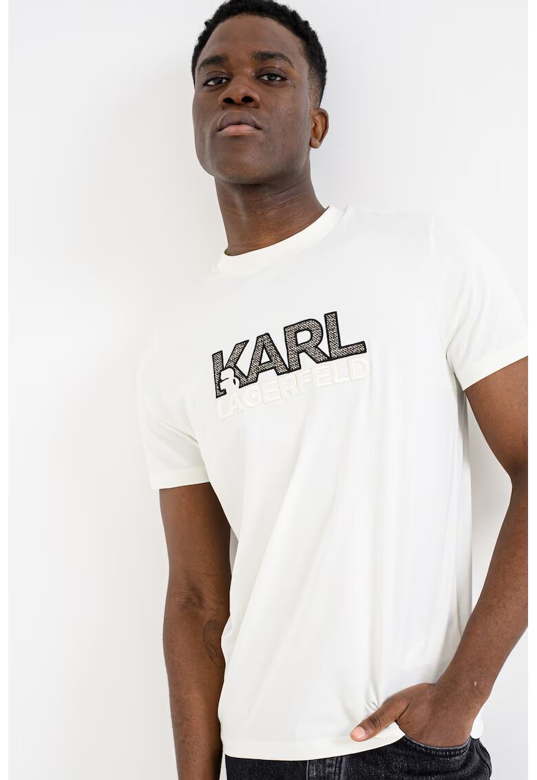 Karl Lagerfeld Tricou din bumbac cu logo - Alb fildes/Maro