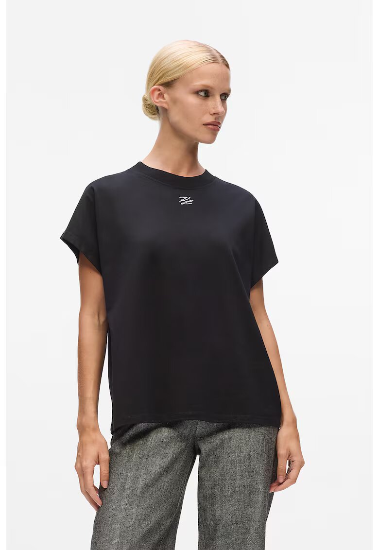 Karl Lagerfeld Tricou din bumbac organic cu decolteu la baza gatului - Negru
