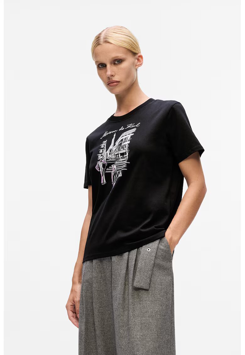 Karl Lagerfeld Tricou din bumbac organic cu imprimeu grafic - Alb/Negru