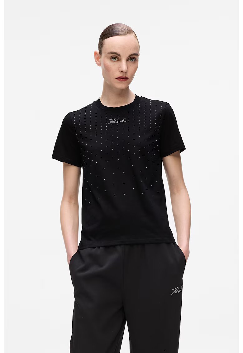Karl Lagerfeld Tricou din bumbac organic cu strasuri - Negru