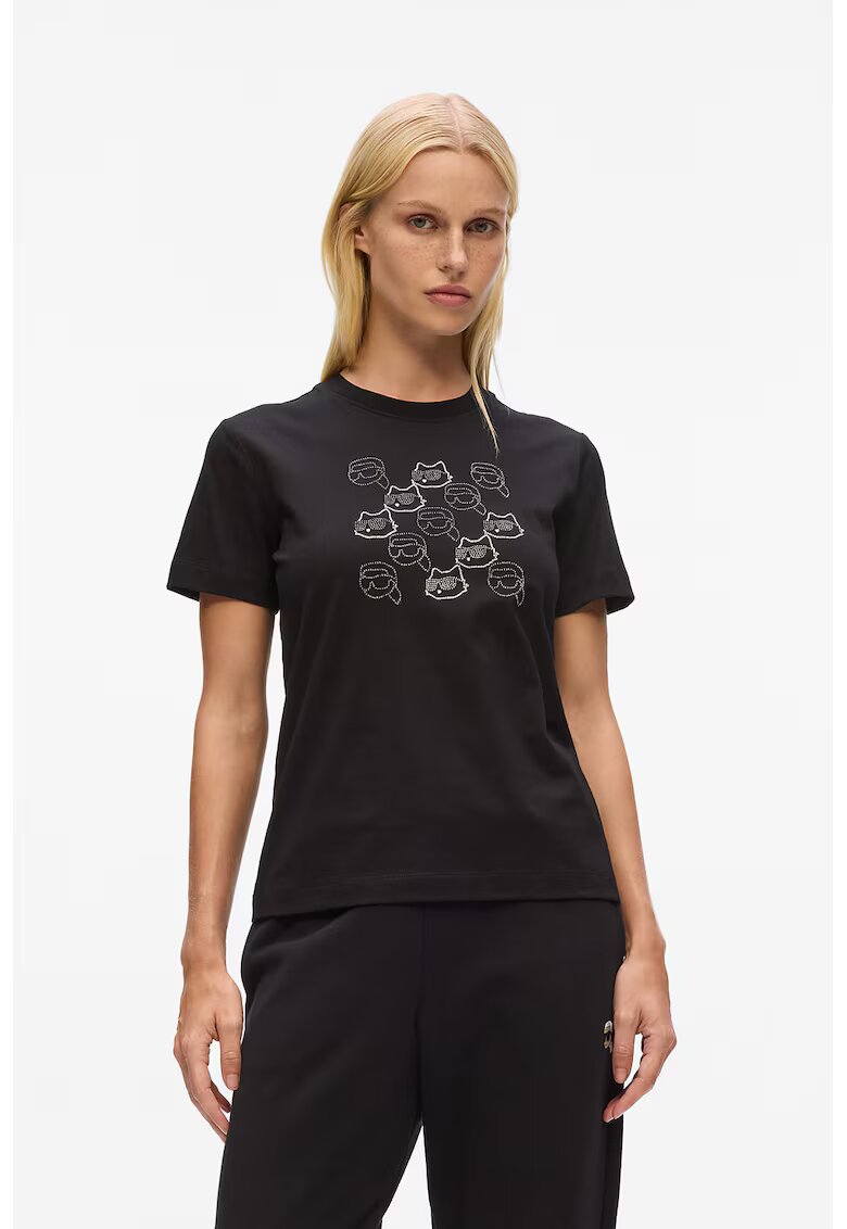Karl Lagerfeld Tricou din bumbac organic cu strasuri - Negru