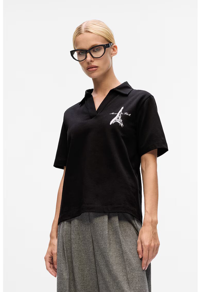 Karl Lagerfeld Tricou lejer polo - Alb/Negru