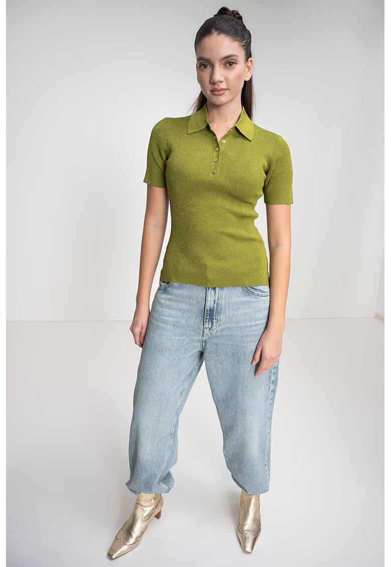 Karl Lagerfeld Tricou polo cu insertii de lurex - Verde