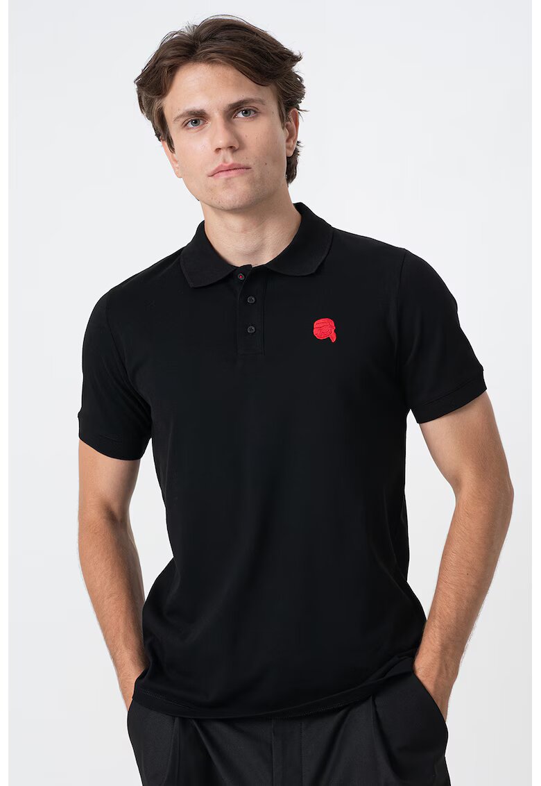 Karl Lagerfeld Tricou polo din amestec de bumbac - Negru/Rosu vermillion