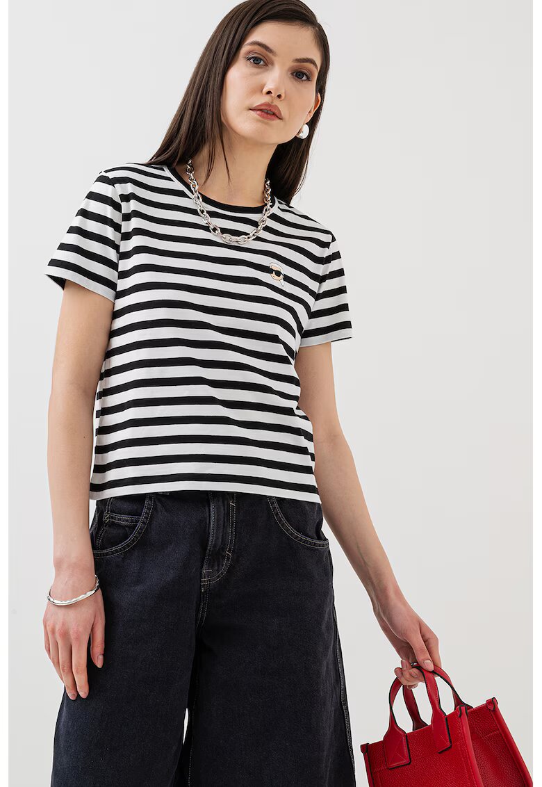 Karl Lagerfeld Tricou regular fit de bumbac organic - Alb/Negru