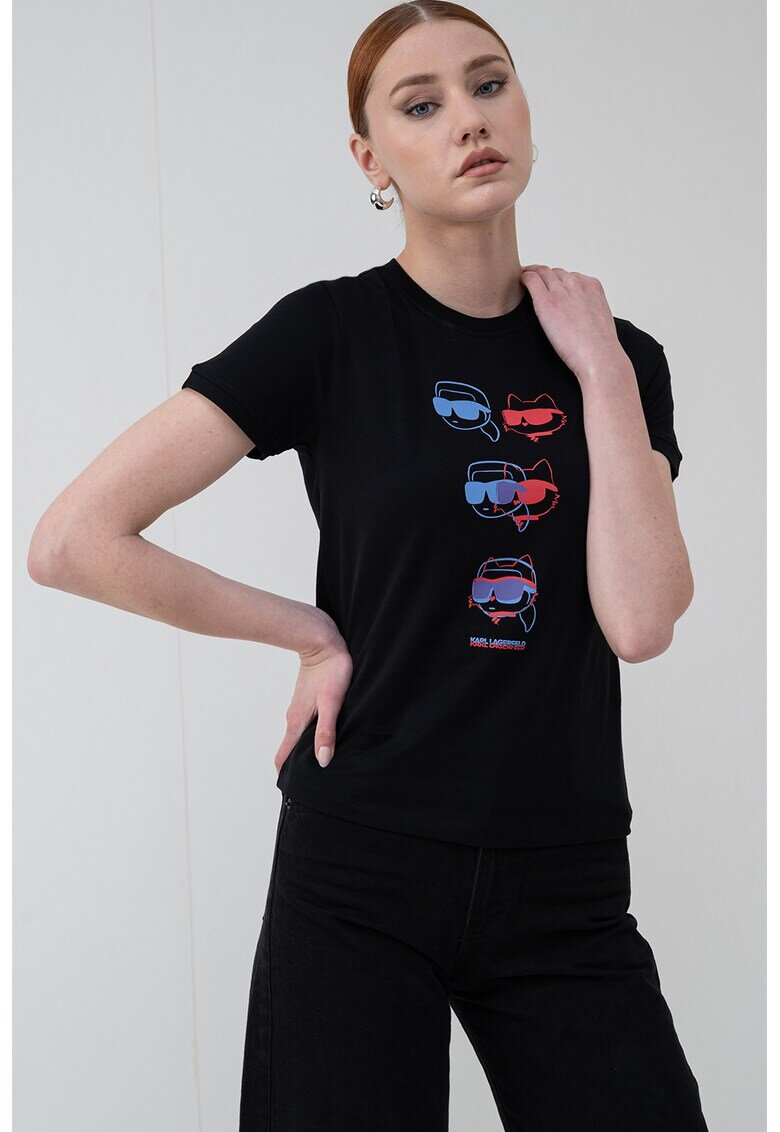 Karl Lagerfeld Tricou slim fit de bumbac organic Ikon - Rosu/Negru/Albastru