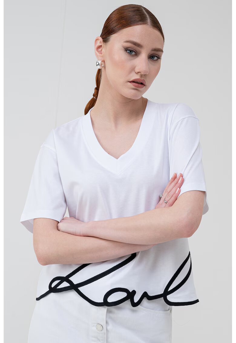 Karl Lagerfeld Tricou supradimensionat Signature - Negru/Alb optic