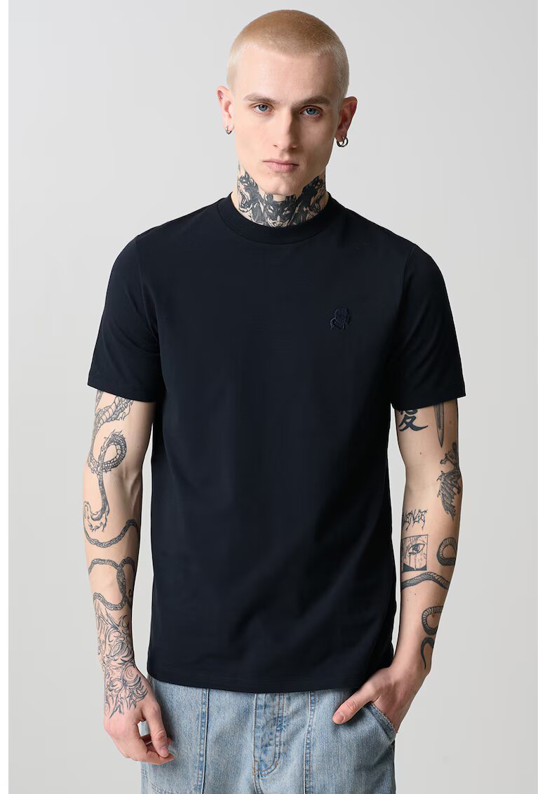 Karl Lagerfeld Tricou uni cu decolteu la baza gatului - Albastru ultramarin