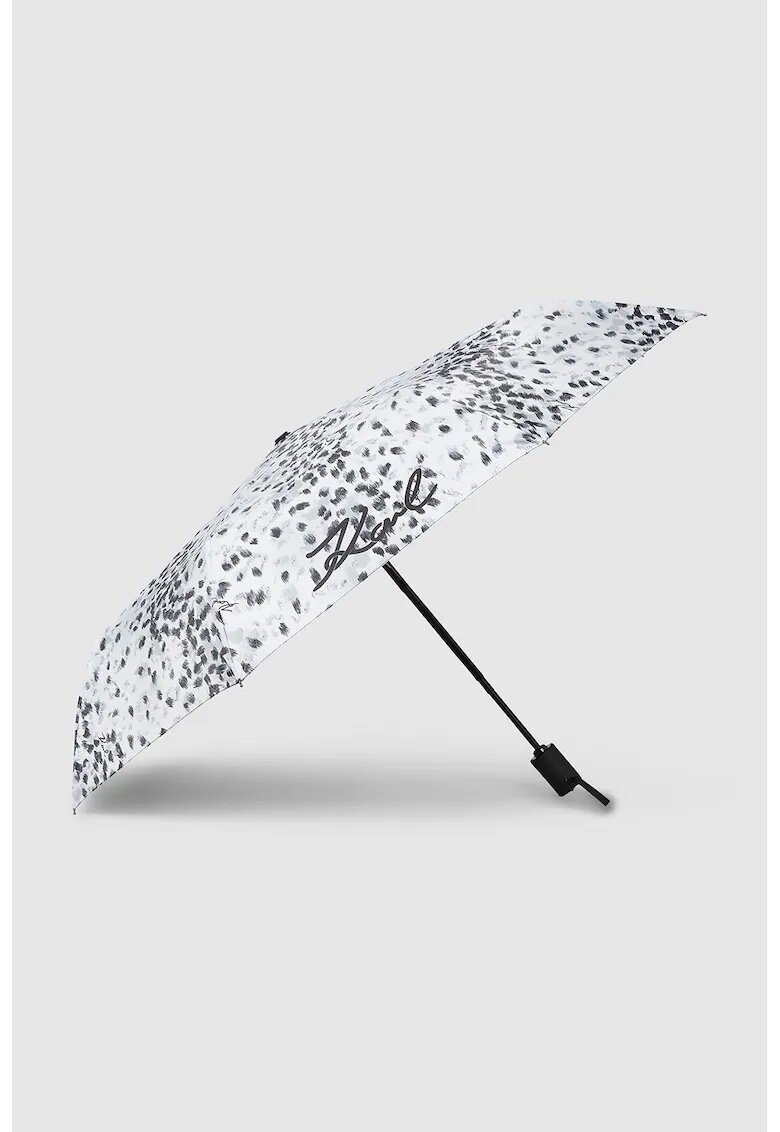 Karl Lagerfeld Umbrela cu model si logo - Alb/Negru/Gri