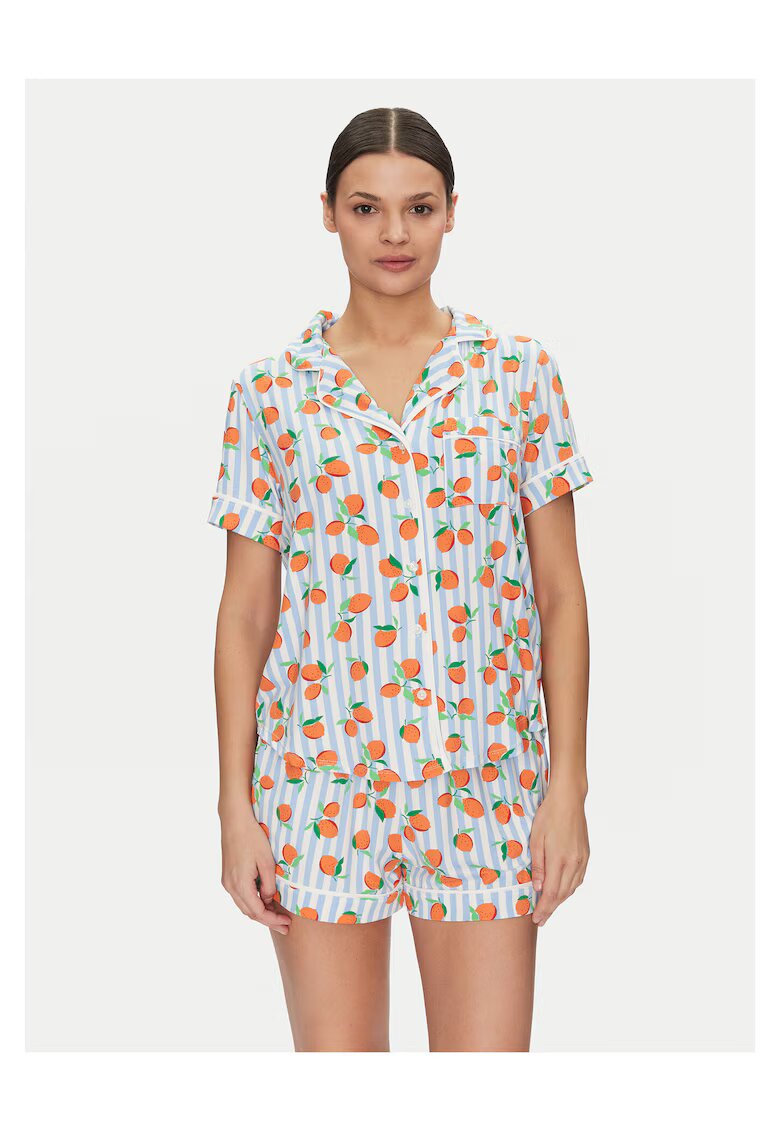 KATE SPADE Pijamale scurte dama albastru - cu dungi si fructe