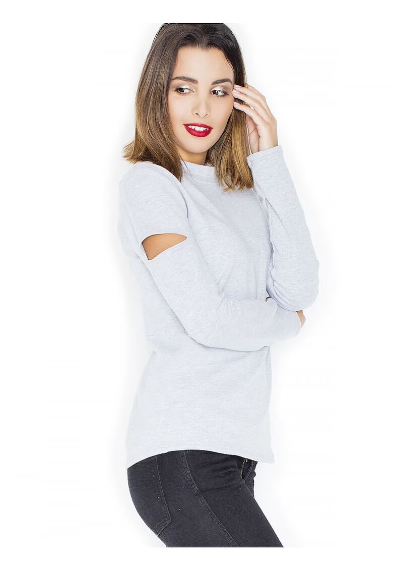 KATRUS Bluza dama antrenament - gat rotund - maneci lungi - gri - bumbac -