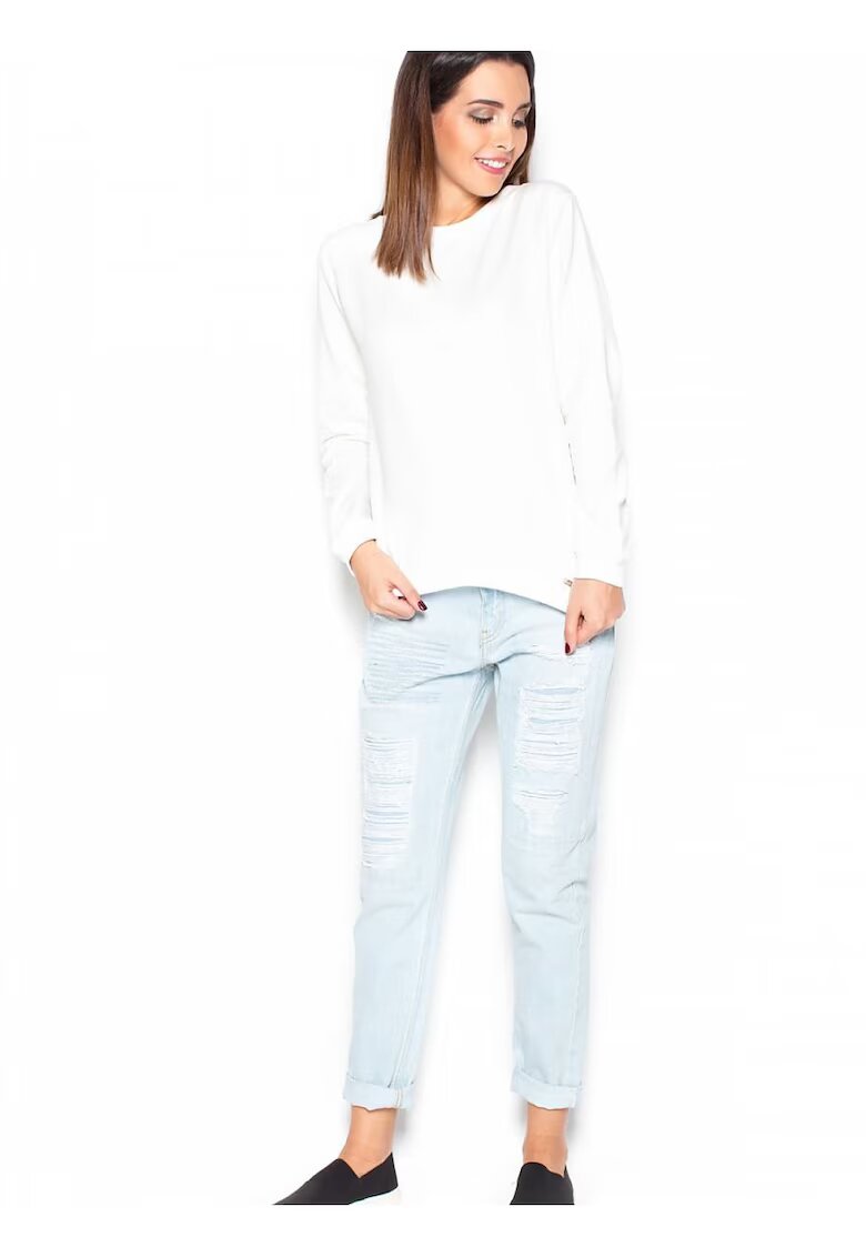 KATRUS Bluza dama bej - bumbac - hanorac moale - fundita decorativa